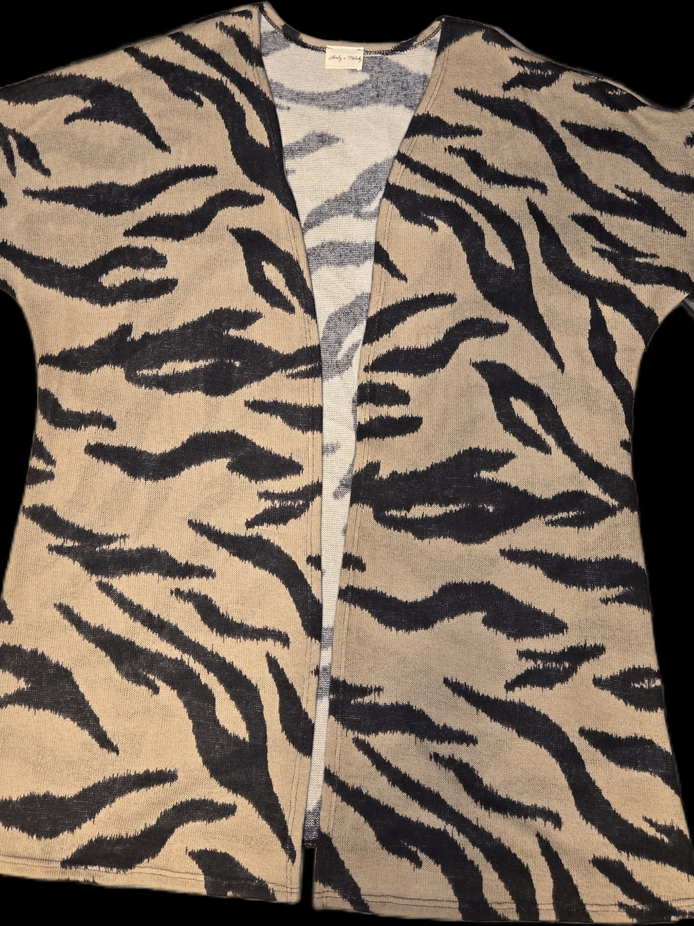 Lovely Melody Zebra-Print Open Front Cardigan - Tan & Black Size XL